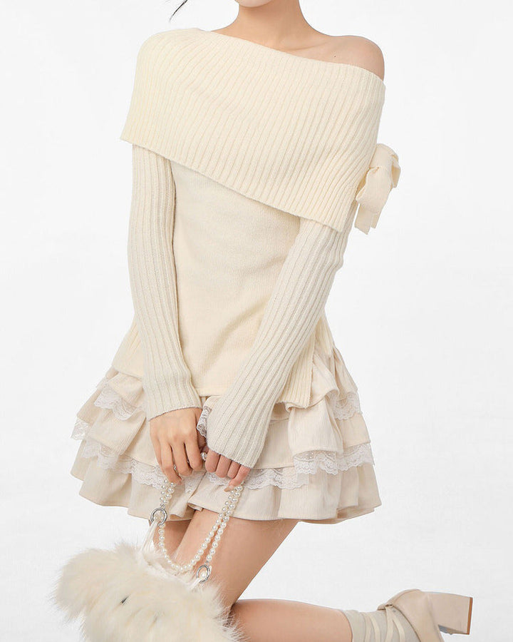 Balletcore Of Shoulder Sweater - Vedlit