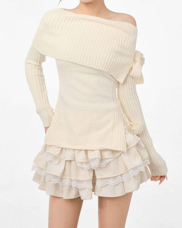 Balletcore Of Shoulder Sweater - Vedlit
