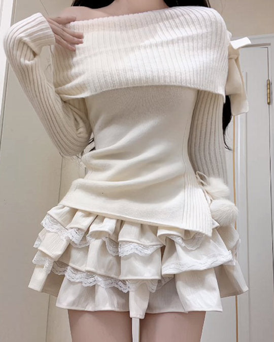 Balletcore Of Shoulder Sweater - Vedlit