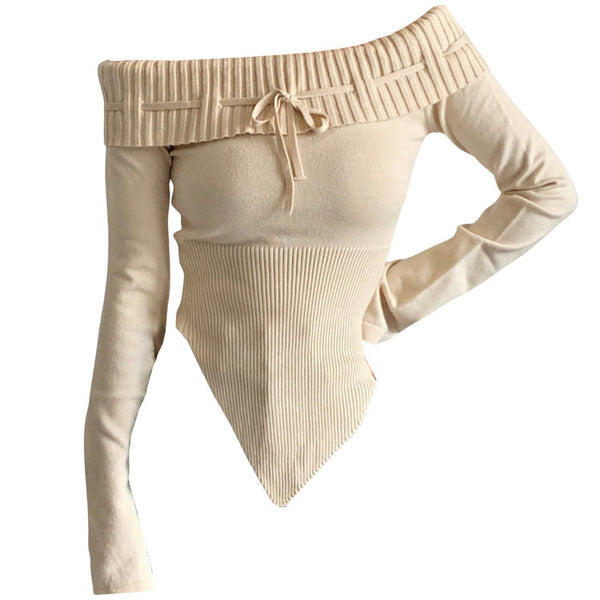 Y2K Off-Shoulder Knit Top - Vedlit