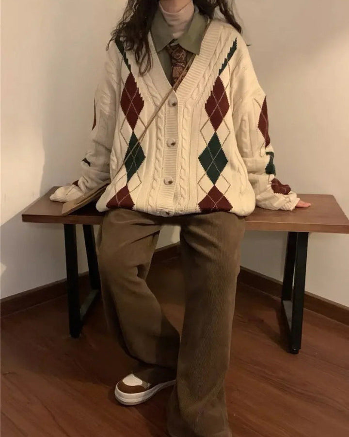 New Student Argyle Cardigan - Vedlit