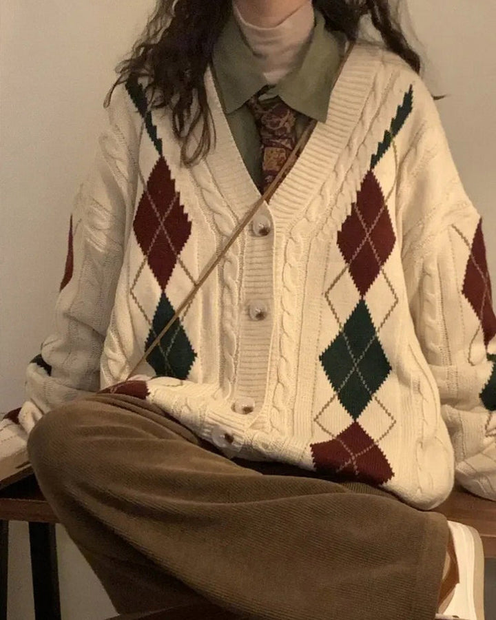 New Student Argyle Cardigan - Vedlit