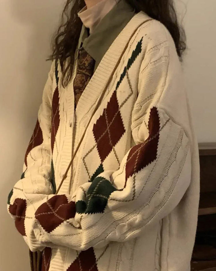 New Student Argyle Cardigan - Vedlit
