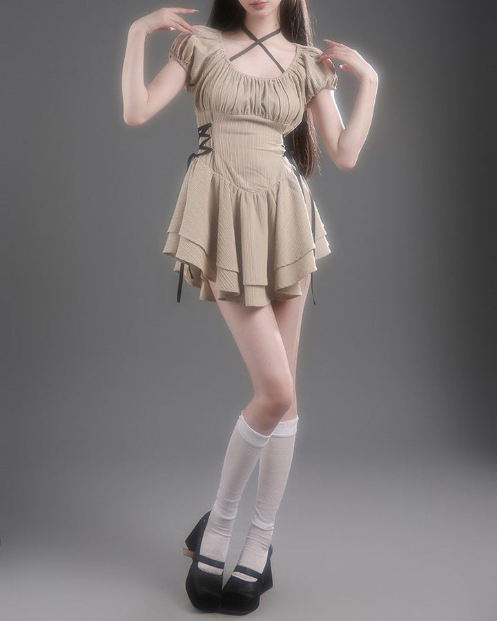Coquette Mini Dress in Beige - Vedlit