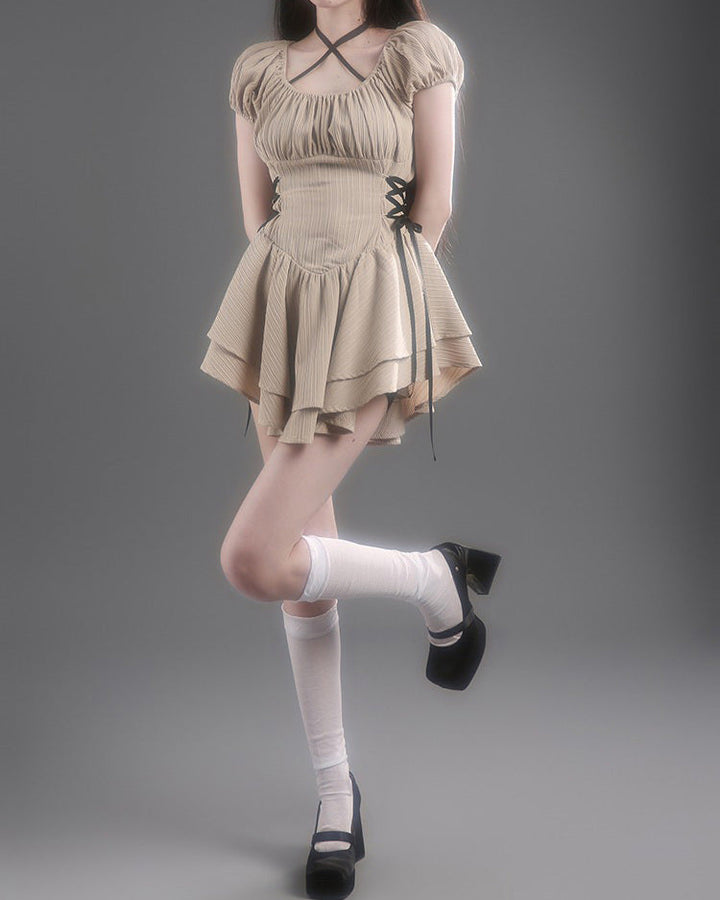 Coquette Mini Dress in Beige - Vedlit