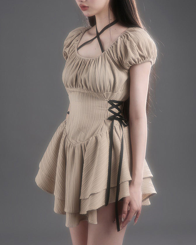 Coquette Mini Dress in Beige - Vedlit