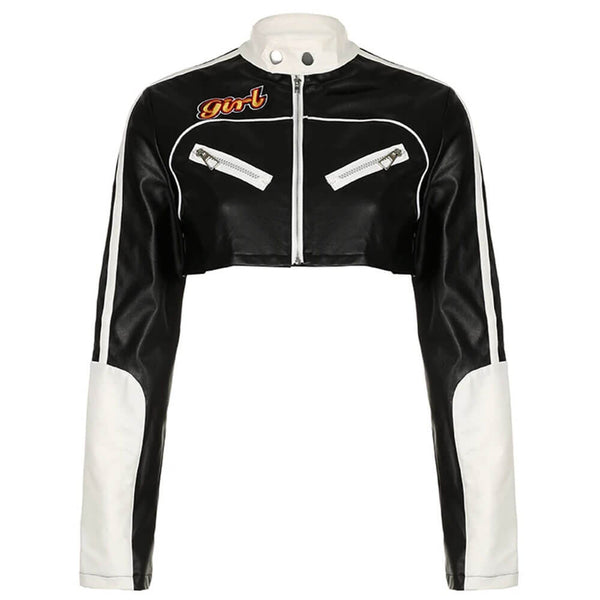 Biker Girl Leather Cropped Jacket - Vedlit