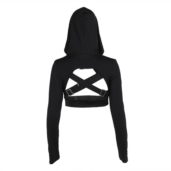 Black Gothic Cyberpunk Hooded Bolero Shrug Top - Vedlit