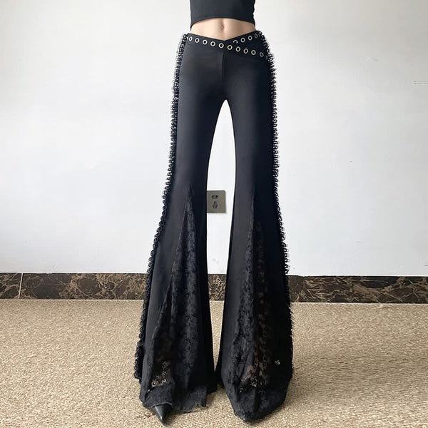 Black Gothic Lace High Waist Flare Pants - Vedlit