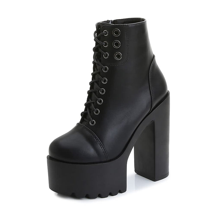 Black Gothic Lace Up Chunky Platform Boots - Vedlit