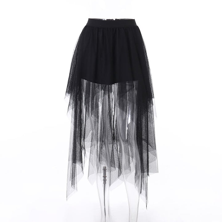 Black Gothic Mesh Overlay Mini Skirt - Vedlit