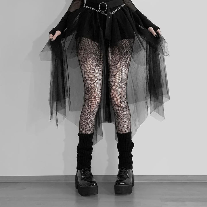 Black Gothic Mesh Overlay Mini Skirt - Vedlit