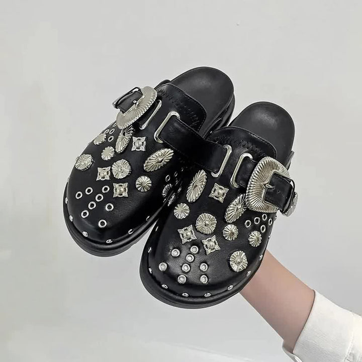 Black Gothic Punk Studded Clogs - Vedlit