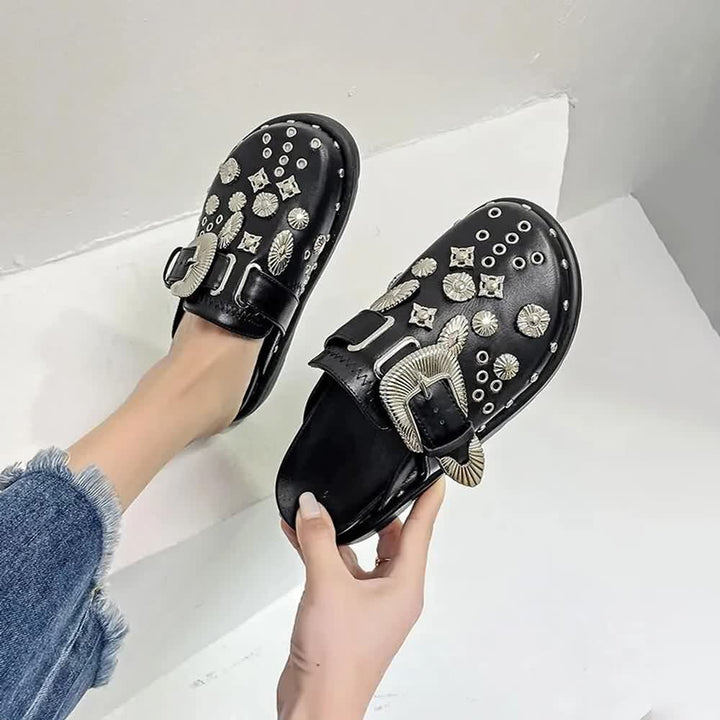 Black Gothic Punk Studded Clogs - Vedlit