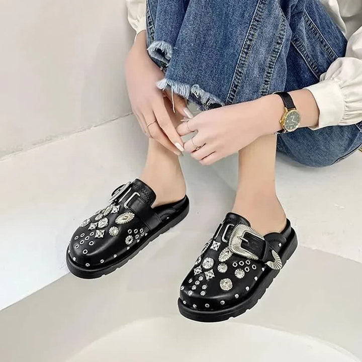 Black Gothic Punk Studded Clogs - Vedlit