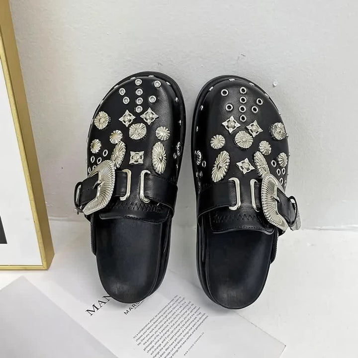 Black Gothic Punk Studded Clogs - Vedlit