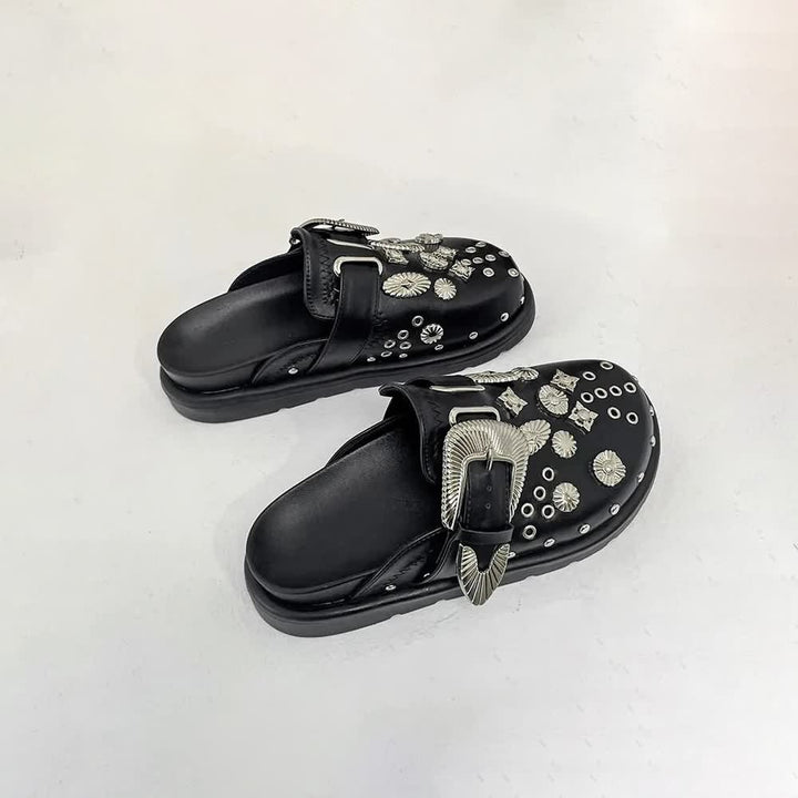 Black Gothic Punk Studded Clogs - Vedlit