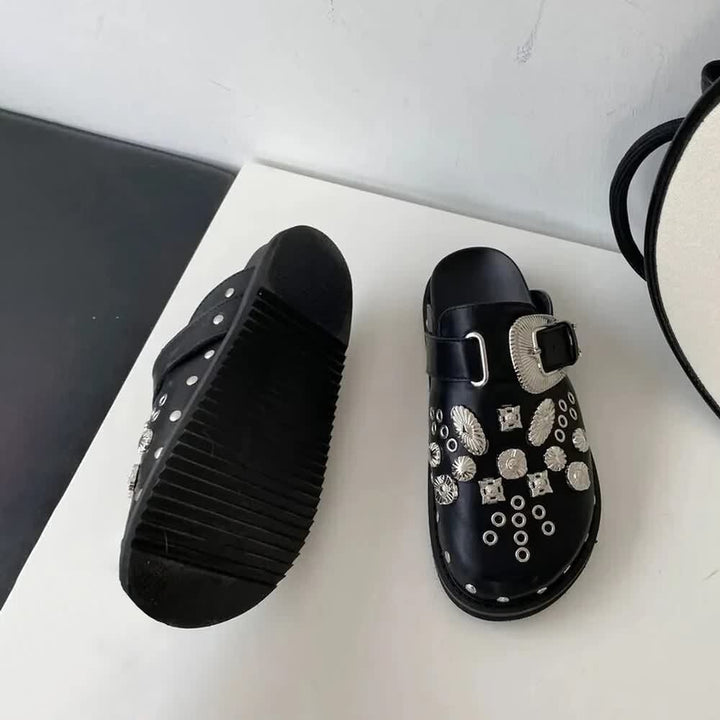 Black Gothic Punk Studded Clogs - Vedlit