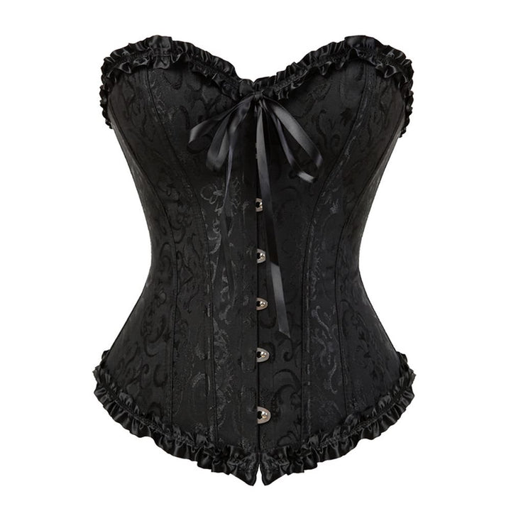 Black Gothic Ruffle Trim Hourglass Overbust Corset - Vedlit