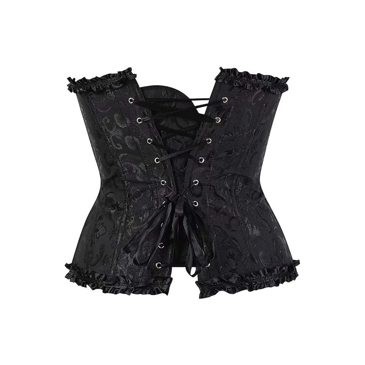 Black Gothic Ruffle Trim Hourglass Overbust Corset - Vedlit