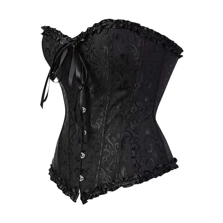 Black Gothic Ruffle Trim Hourglass Overbust Corset - Vedlit