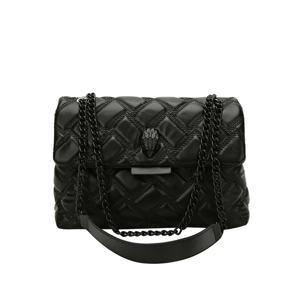 Black PU Leather Quilted Shoulder Bag - Vedlit