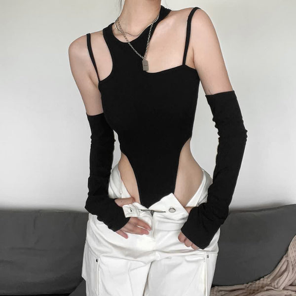 Black Sleeveless High Cut Bodysuit - Vedlit