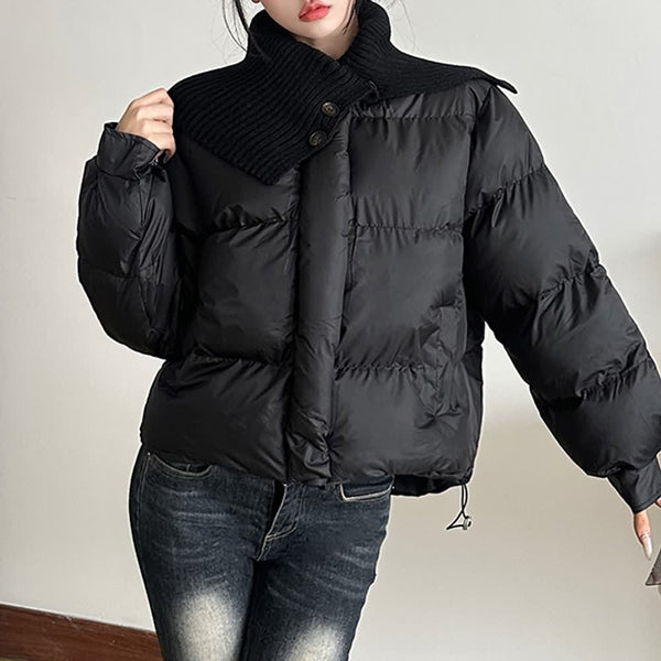 Black Wide Collar Puffer Jacket - Vedlit