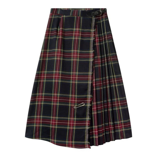 Black and Red Plaid Midi Skirt - Vedlit
