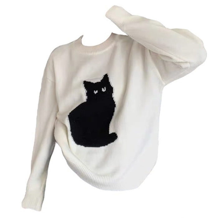 Black Cat Aesthetic Sweater - Vedlit