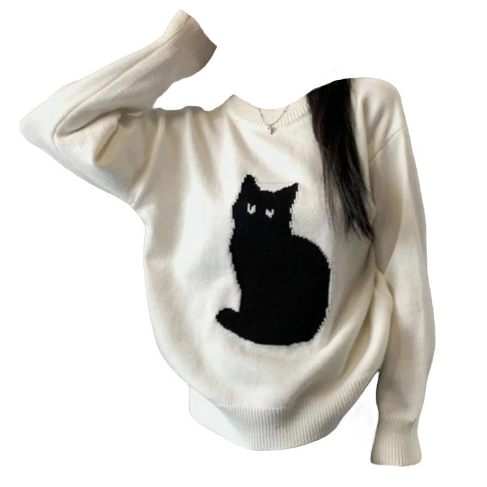 Black Cat Aesthetic Sweater - Vedlit