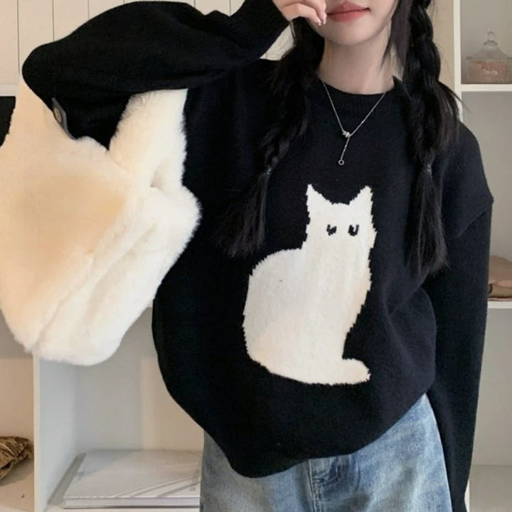 Black Cat Aesthetic Sweater - Vedlit