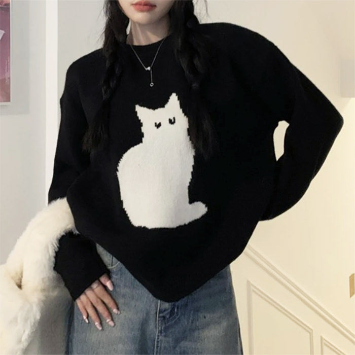 Black Cat Aesthetic Sweater - Vedlit