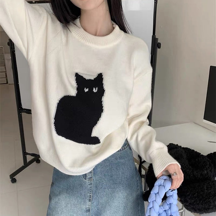 Black Cat Aesthetic Sweater - Vedlit