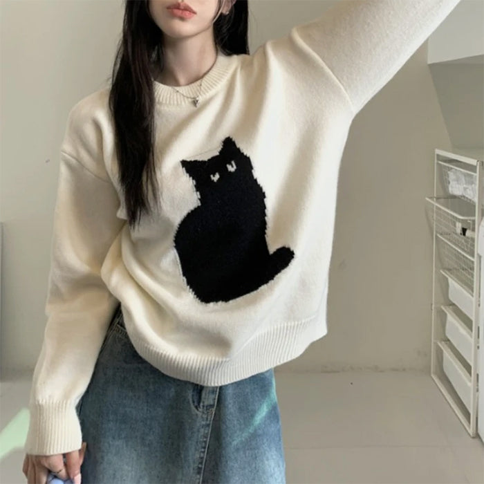 Black Cat Aesthetic Sweater - Vedlit