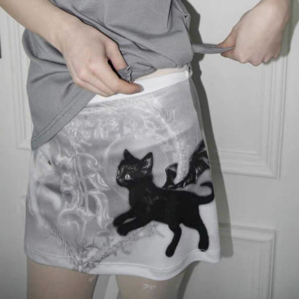 Black Cat Mini Skirt - Vedlit
