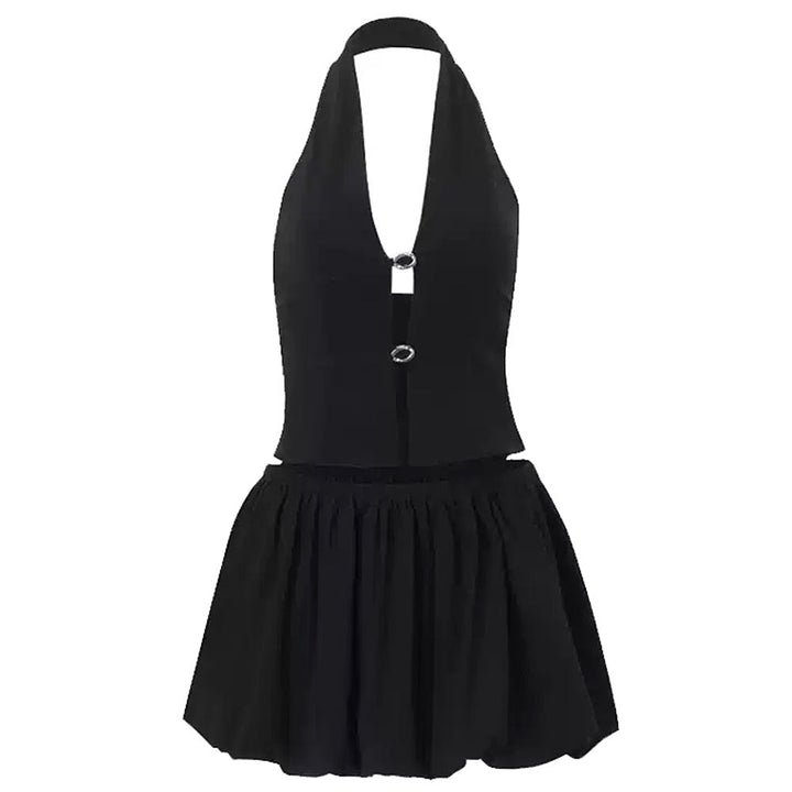Flirty Babe Halter Top & Bubble Skirt Set - Vedlit