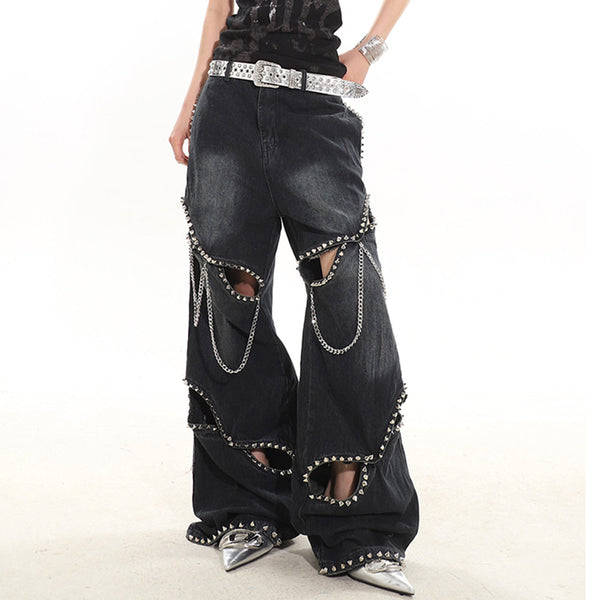 Model Behavior Chain Ripped Jeans - Vedlit