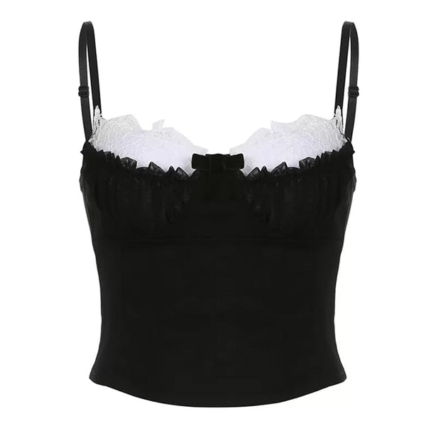 Contrast Lace Ruched Bust Cami Top - Vedlit