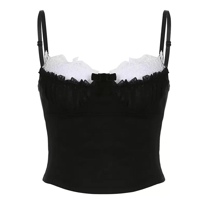 Contrast Lace Ruched Bust Cami Top - Vedlit