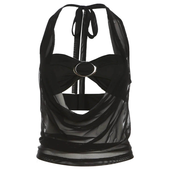 Midnight Sheer Halter Crop Top - Vedlit