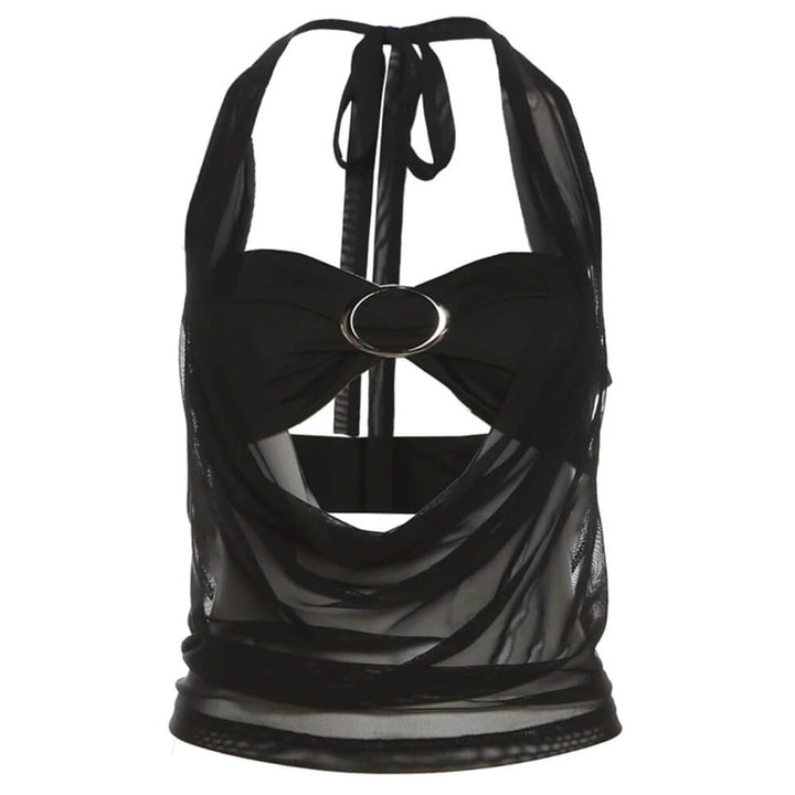 Midnight Sheer Halter Crop Top - Vedlit