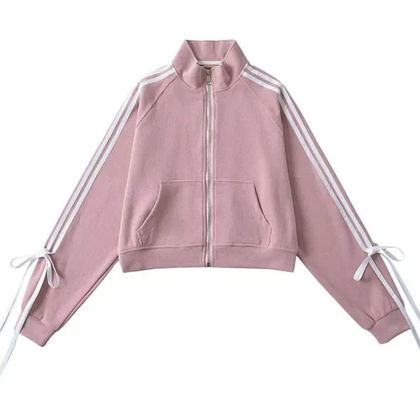 Blokette Bows Side Stripe Zip Up Sweatshirt - Vedlit