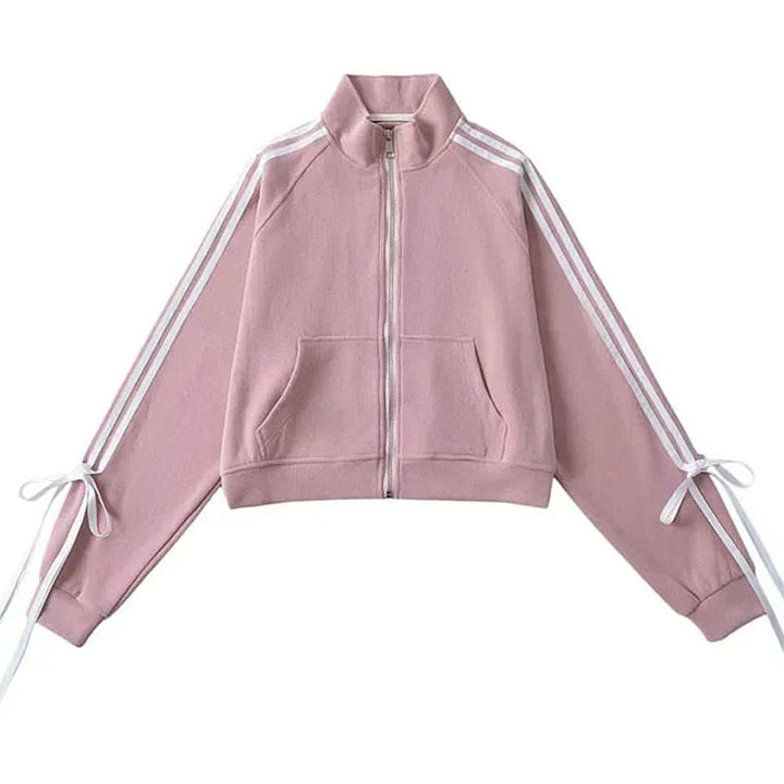 Blokette Bows Side Stripe Zip Up Sweatshirt - Vedlit