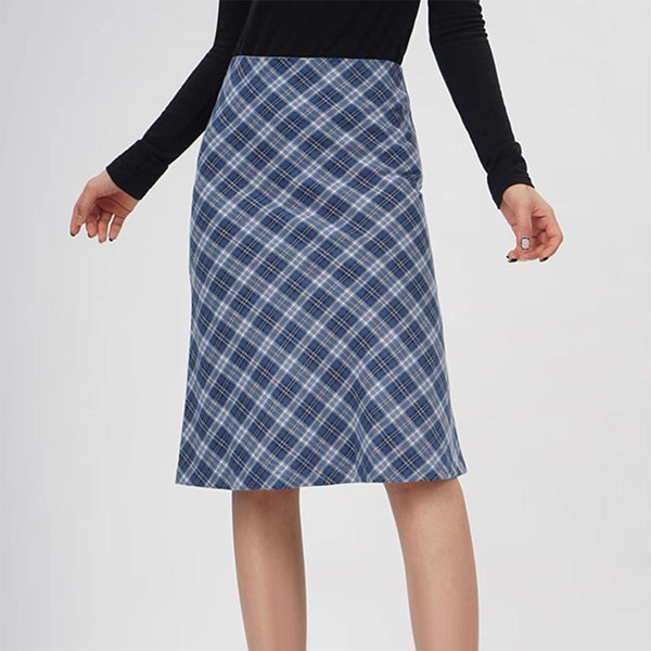 Worry Less Blue Plaid Midi Skirt - Vedlit