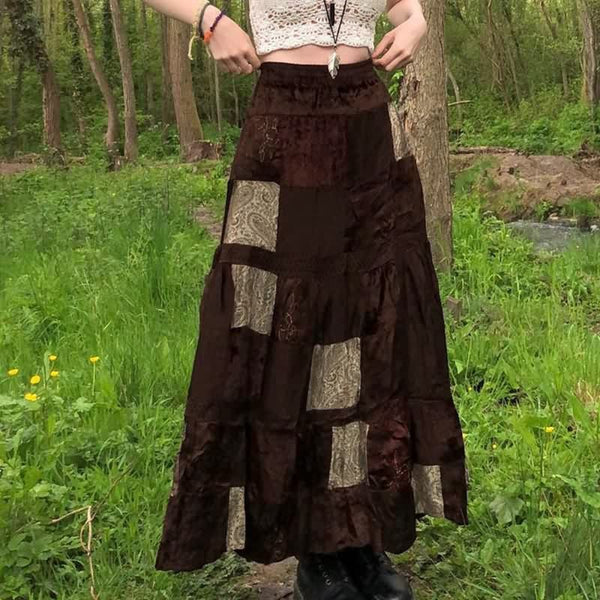 Boho Patchwork High Waist Maxi Skirt - Vedlit