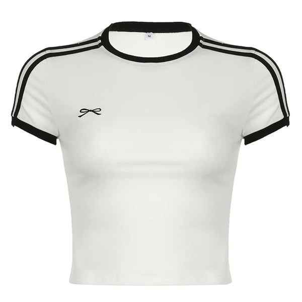 Bow Embroidery Y2K Crop Top - Vedlit