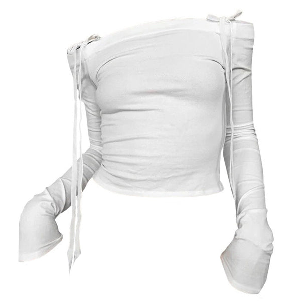 Bow Off-Shoulder Long Sleeve Top - Vedlit