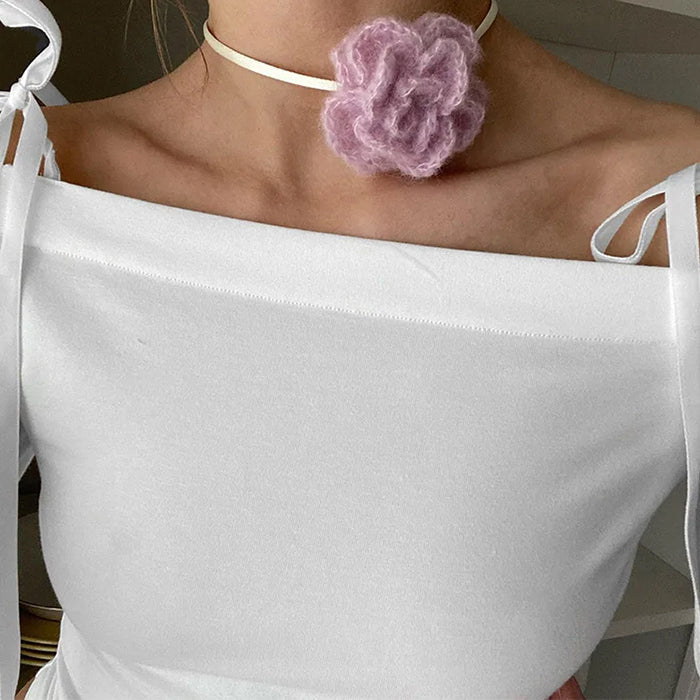 Bow Off-Shoulder Long Sleeve Top - Vedlit