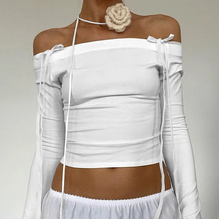 Bow Off-Shoulder Long Sleeve Top - Vedlit